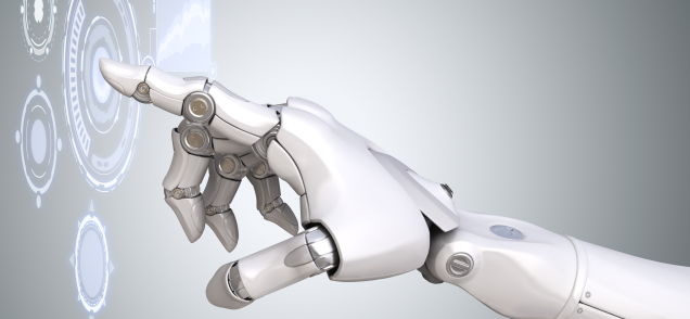 Roboter und Hologramm Screen