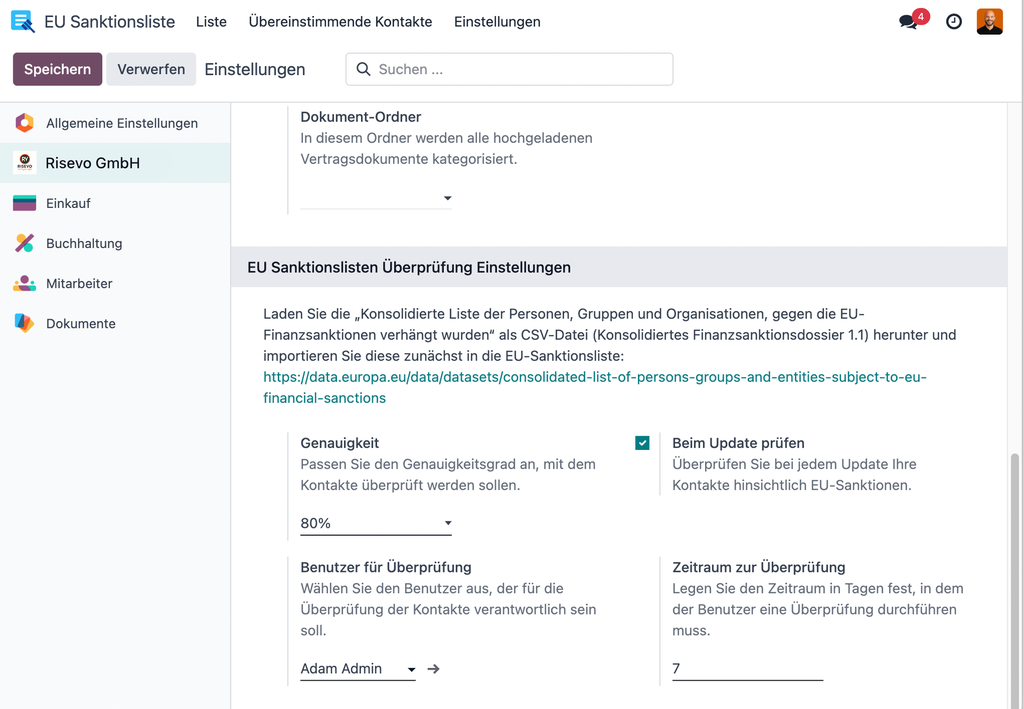 Einstellung der Überprüfung